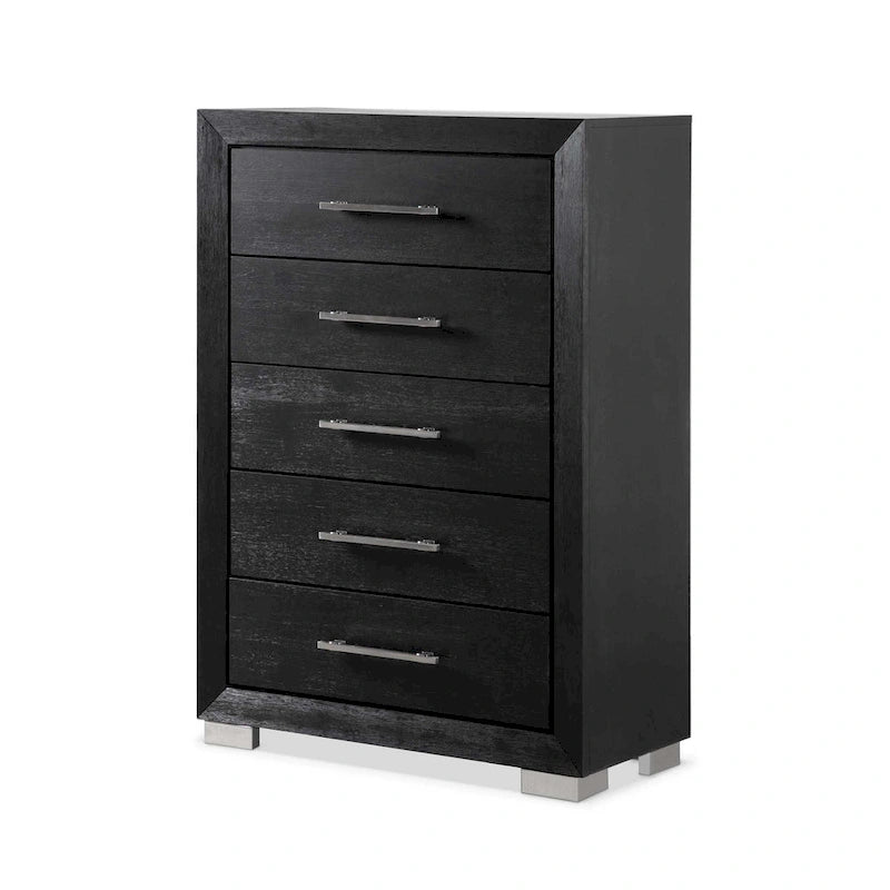Furniture of America Alaric Modern Black Solid Wood 5-Drawer Storage Chest With Cedar-Lined Bottom Drawer