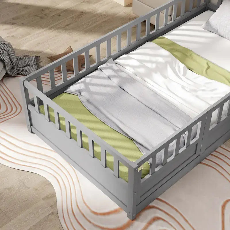 Montessori wooden children's floor bed with Support slat