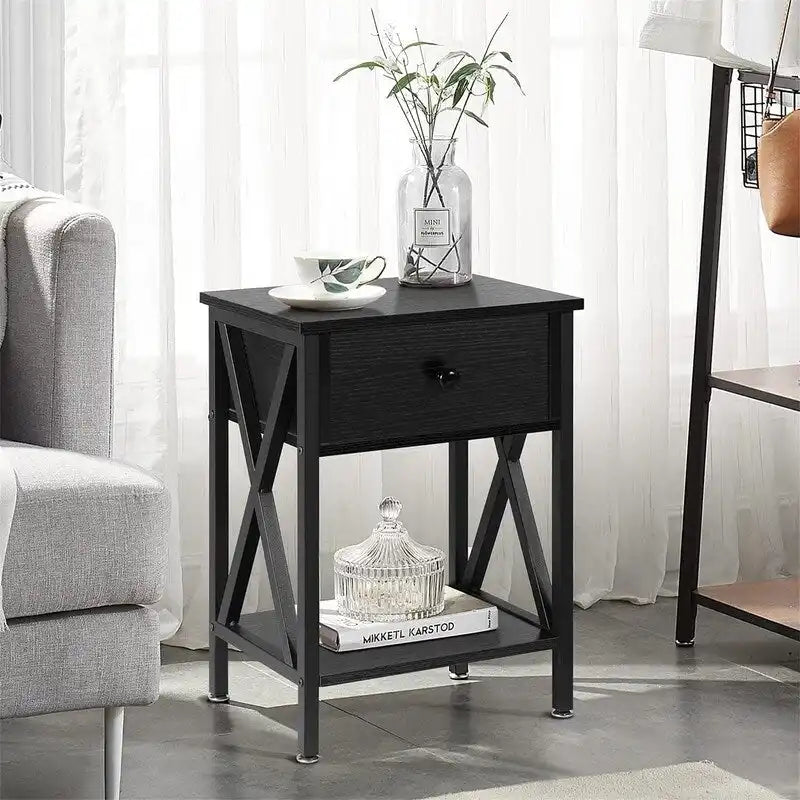 Nightstands Set of 2 Modern Bedside End Tables Dark Black
