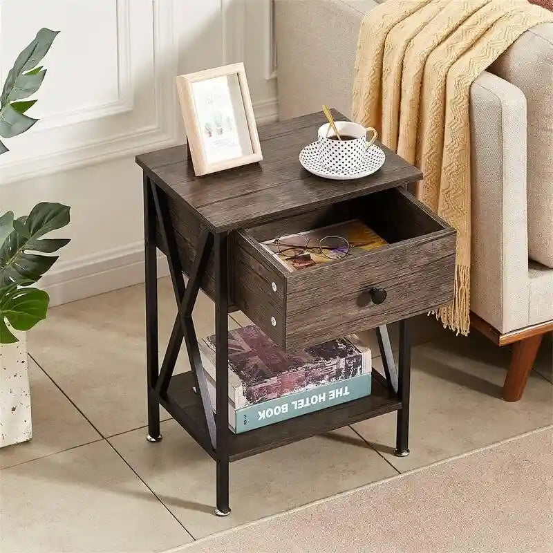 Nightstands Set of 2 Modern Bedside End Tables Dark Black