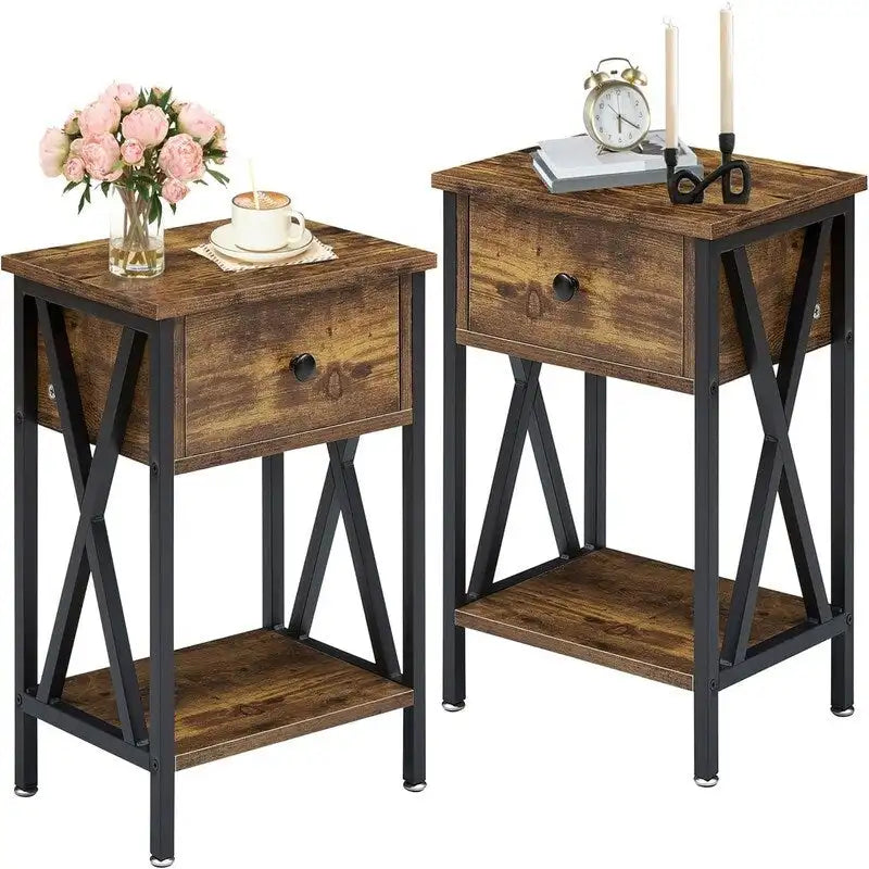 Nightstands Set of 2 Modern Bedside End Tables Dark Black