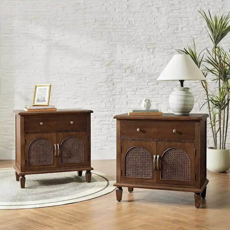 Georg Traditional 27 Tall Rattan Nightstand with Adjustable Feet Set of 2 by HULALA HOME