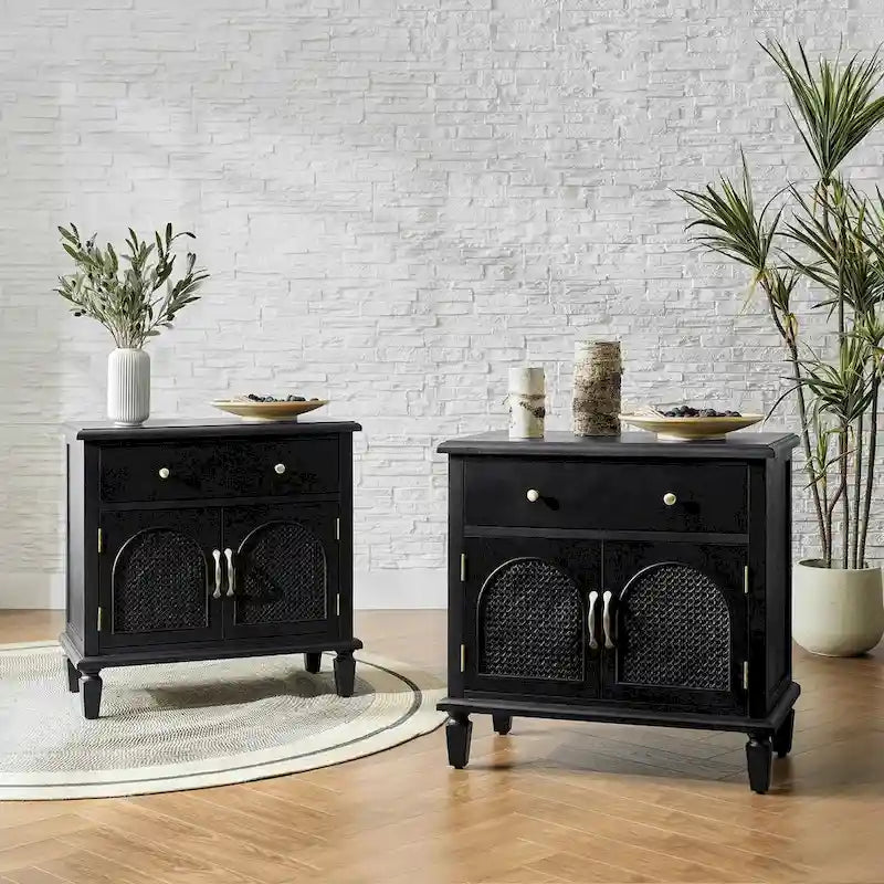 Georg Traditional 27 Tall Rattan Nightstand with Adjustable Feet Set of 2 by HULALA HOME