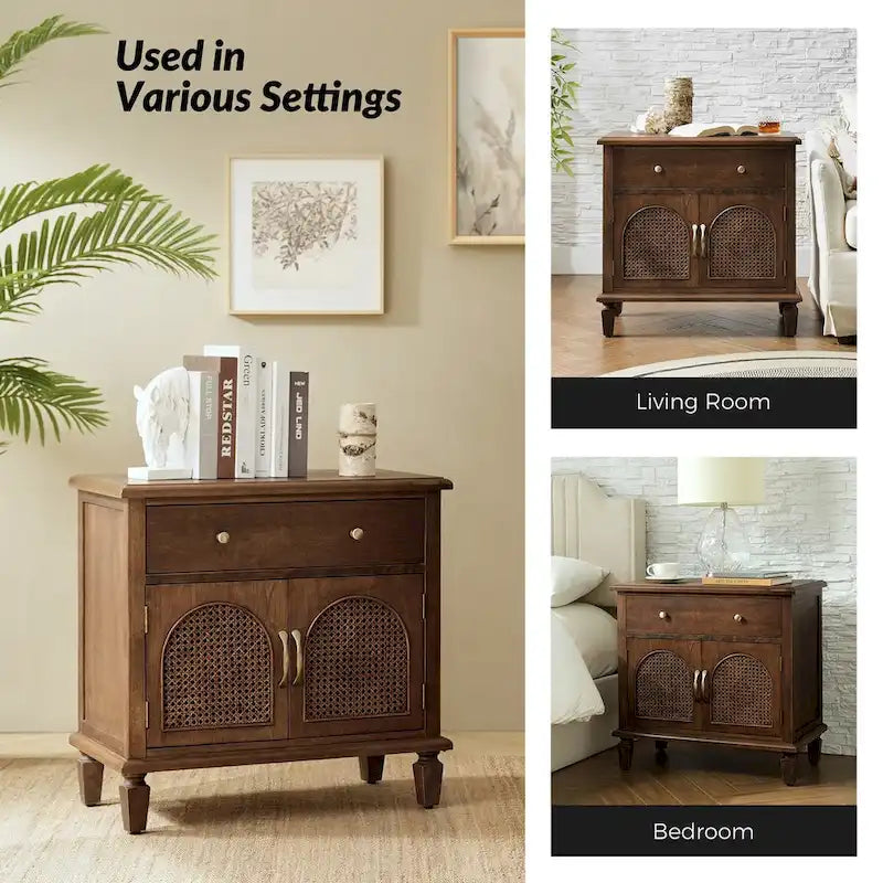Georg Traditional 27 Tall Rattan Nightstand with Adjustable Feet Set of 2 by HULALA HOME