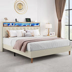 Moasis King Upholstered Headboard Bed Frame with LED