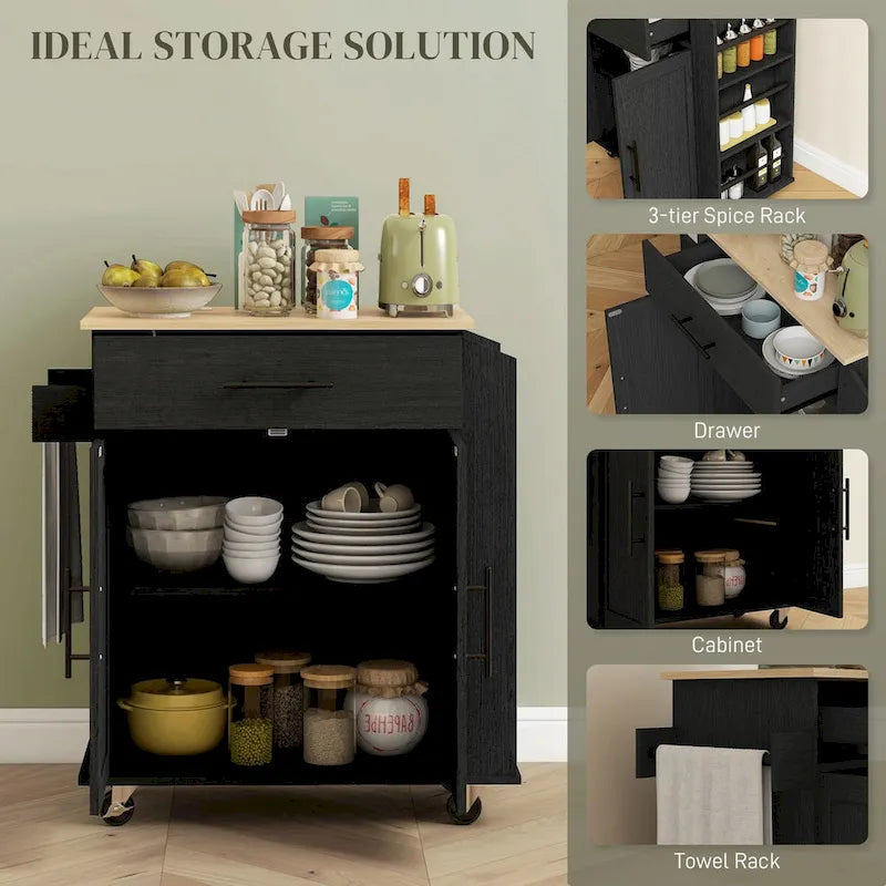 HOMCOM Kitchen Island with Storage, Rolling Kitchen Cart with AC Outlets and USB Ports