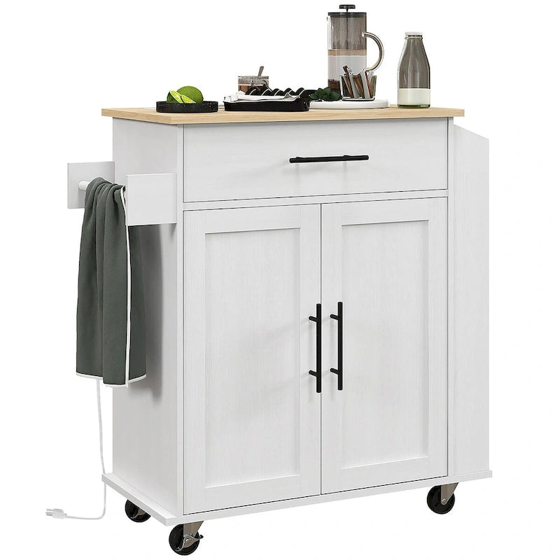 HOMCOM Kitchen Island with Storage, Rolling Kitchen Cart with AC Outlets and USB Ports