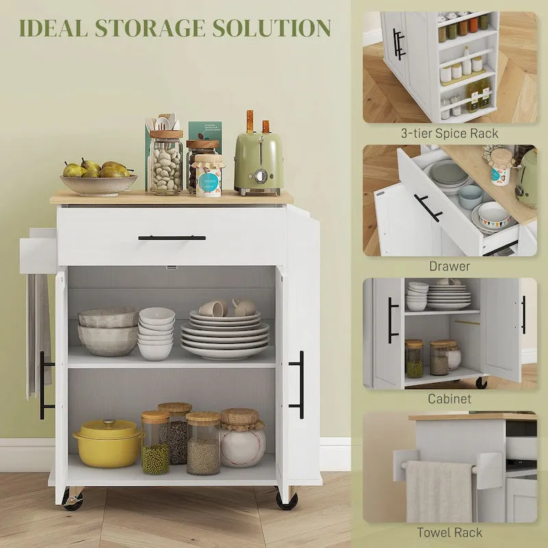 HOMCOM Kitchen Island with Storage, Rolling Kitchen Cart with AC Outlets and USB Ports