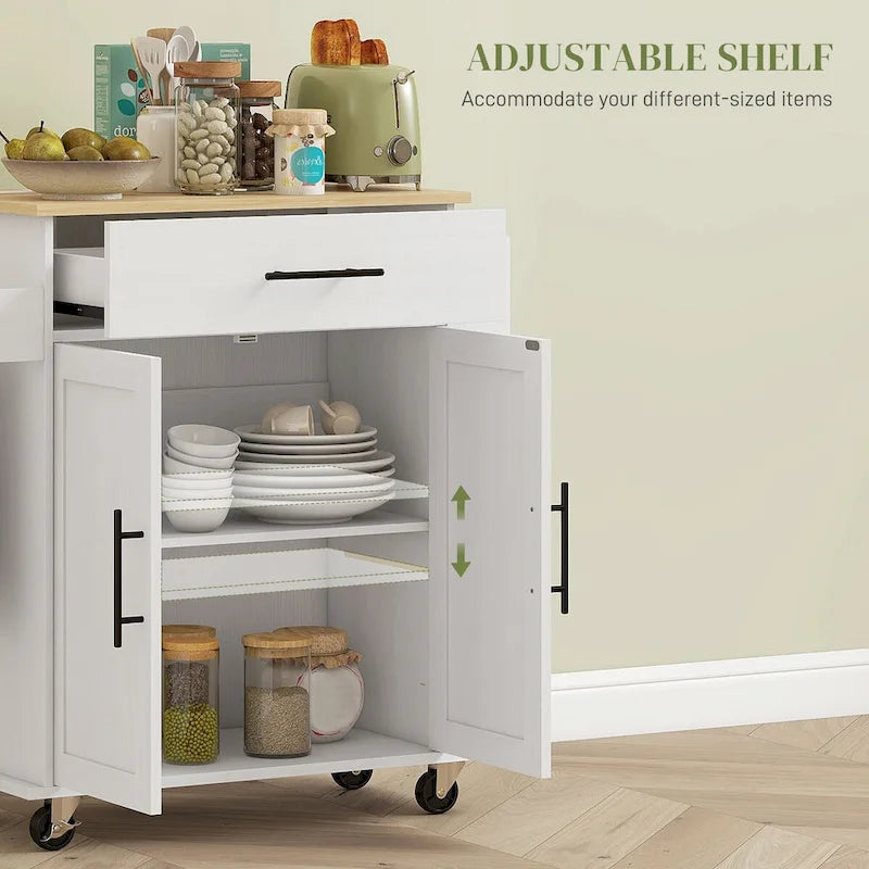 HOMCOM Kitchen Island with Storage, Rolling Kitchen Cart with AC Outlets and USB Ports