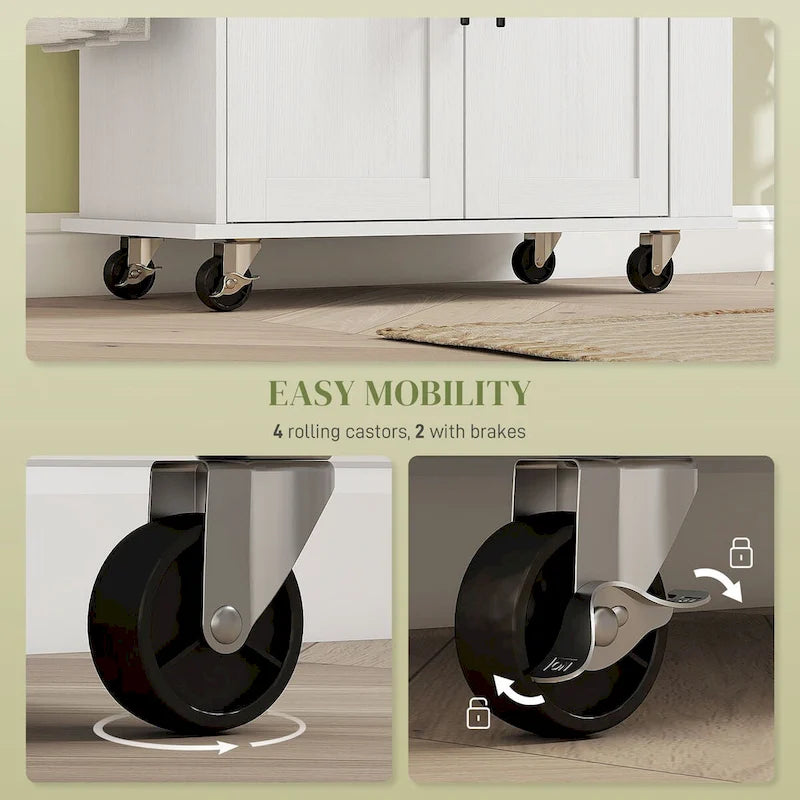 HOMCOM Kitchen Island with Storage, Rolling Kitchen Cart with AC Outlets and USB Ports