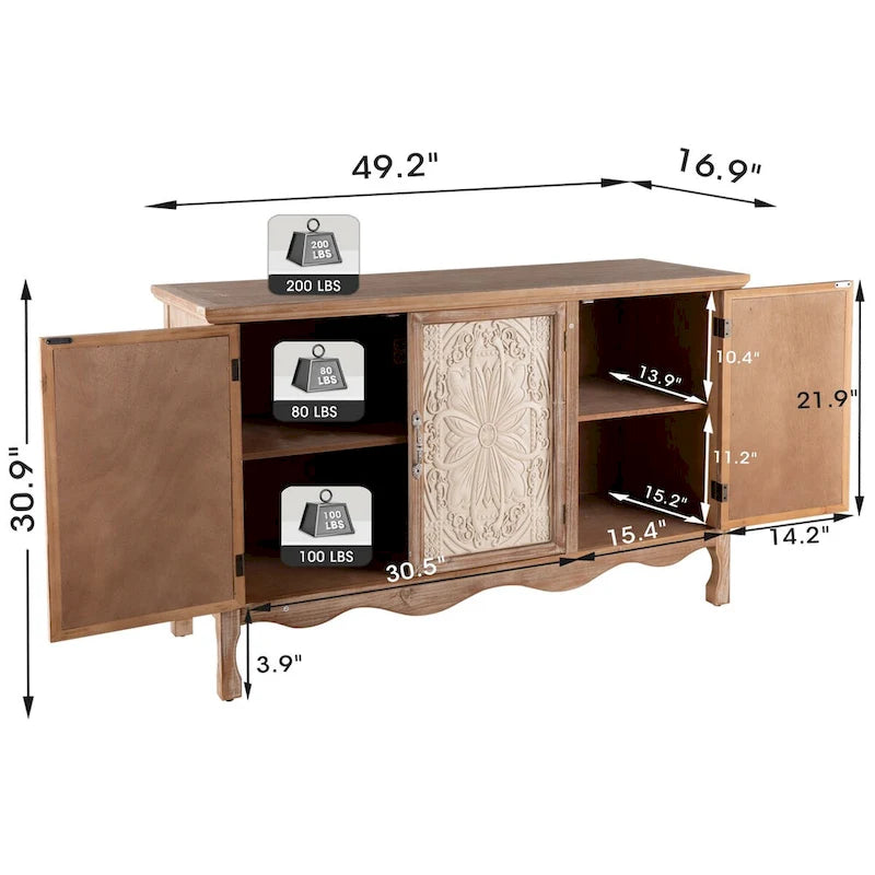 Adika Solid Wood Vintage Vibe Accent Cabinet