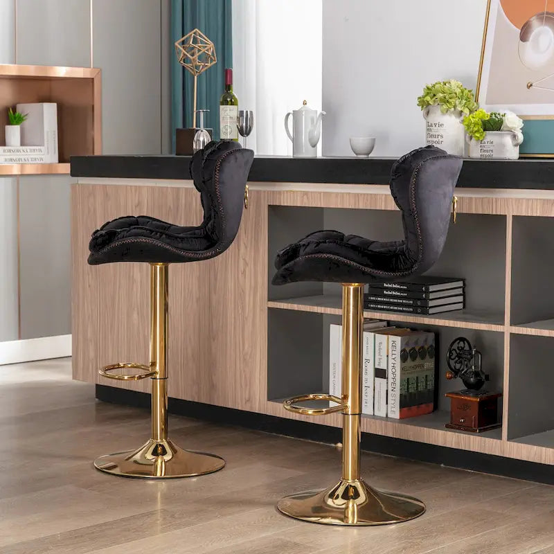 Swivel Height Adjustable Velvet Bar Stools Set of 2,with Golden Footrest and Base