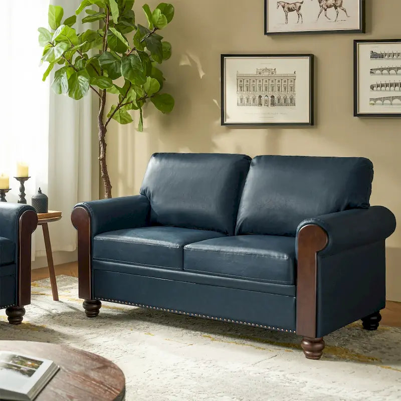 Hedda Transitional 59 Wide Leather Sofa with Solid Wood Legs by HULALA HOME