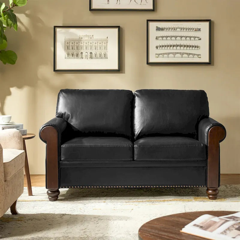Hedda Transitional 59 Wide Leather Sofa with Solid Wood Legs by HULALA HOME