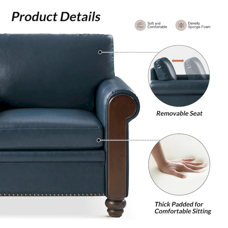 Hedda Transitional 59 Wide Leather Sofa with Solid Wood Legs by HULALA HOME
