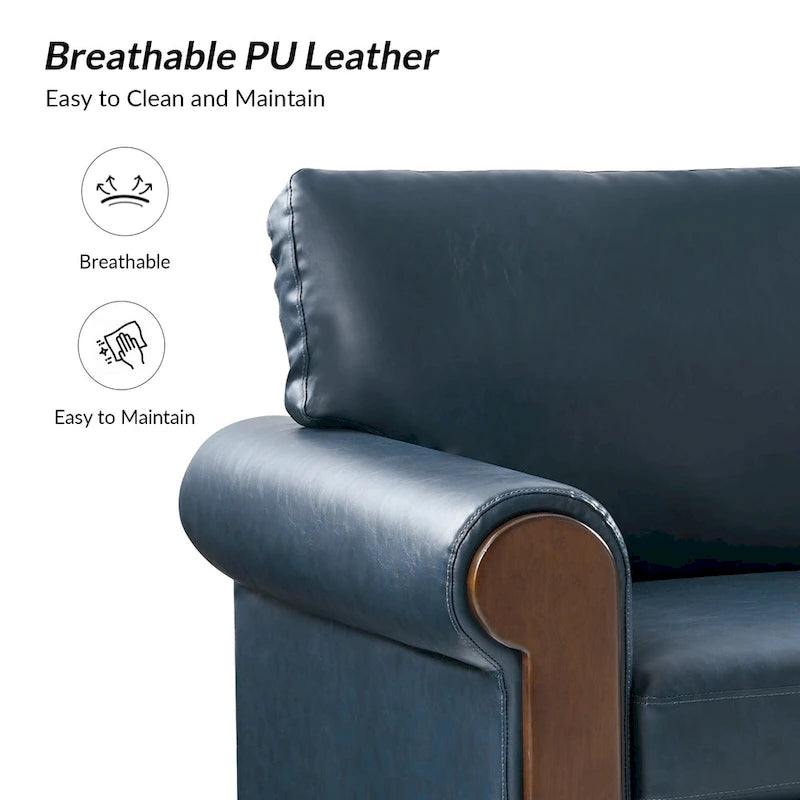 Hedda Transitional 59 Wide Leather Sofa with Solid Wood Legs by HULALA HOME