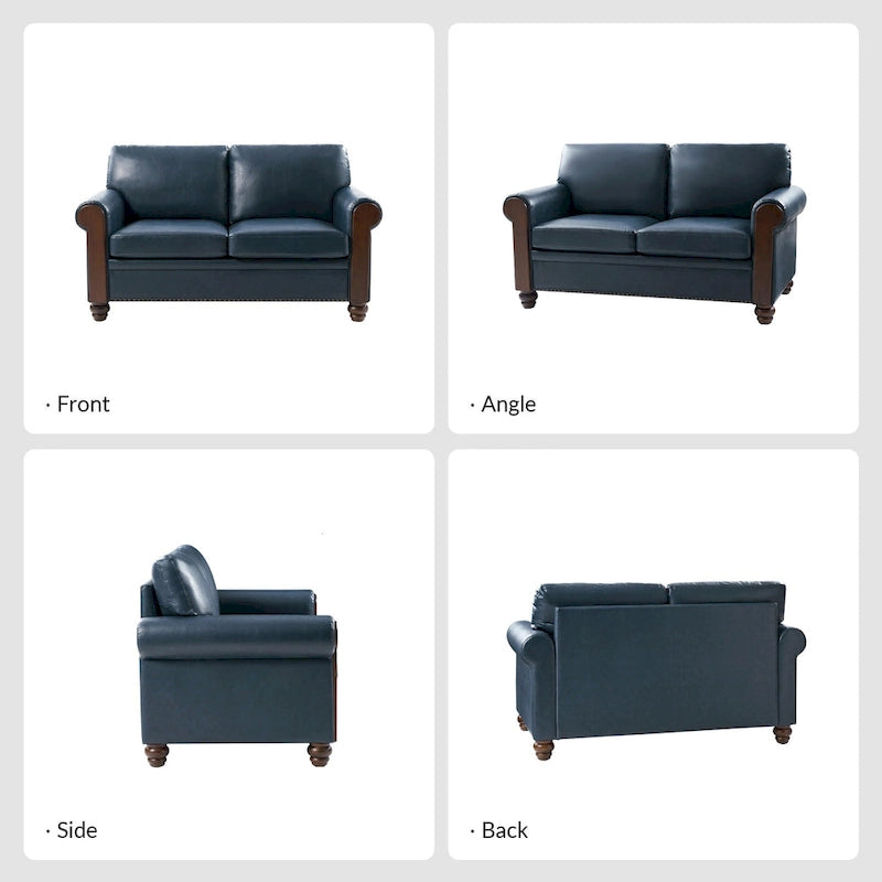 Hedda Transitional 59 Wide Leather Sofa with Solid Wood Legs by HULALA HOME