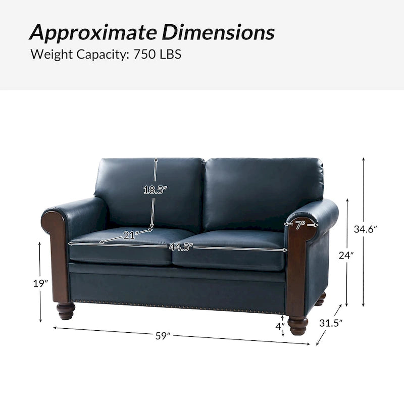 Hedda Transitional 59 Wide Leather Sofa with Solid Wood Legs by HULALA HOME