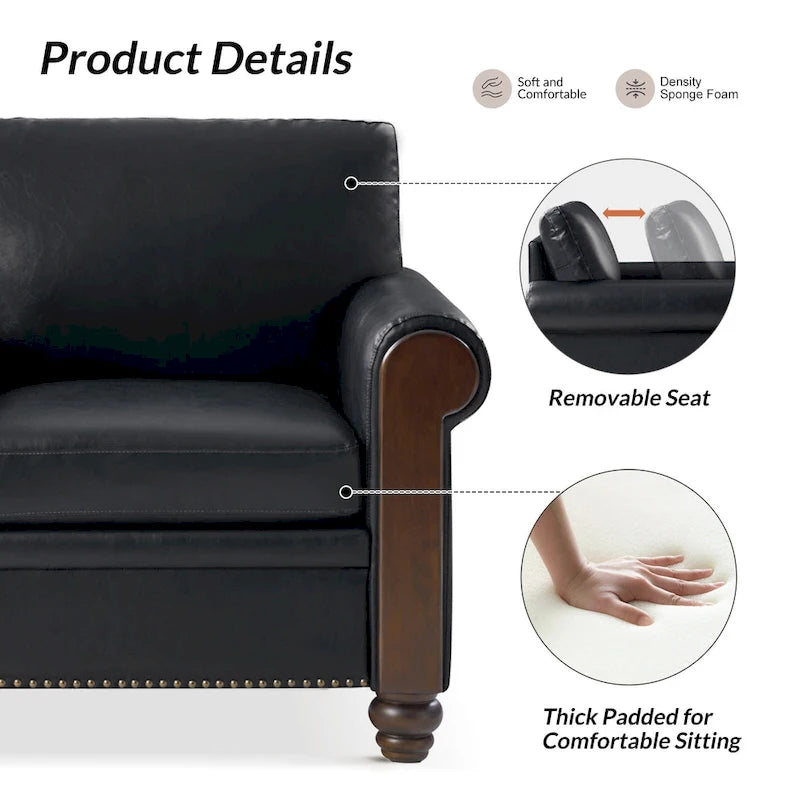 Hedda Transitional 59 Wide Leather Sofa with Solid Wood Legs by HULALA HOME