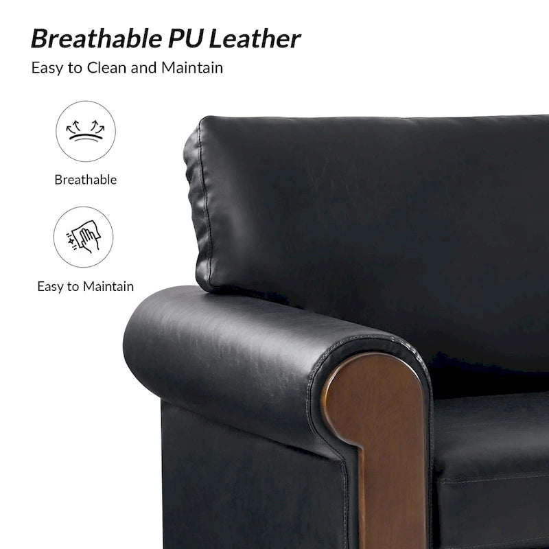 Hedda Transitional 59 Wide Leather Sofa with Solid Wood Legs by HULALA HOME