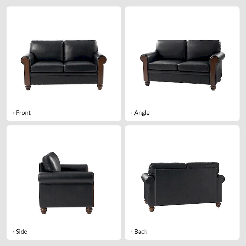Hedda Transitional 59 Wide Leather Sofa with Solid Wood Legs by HULALA HOME
