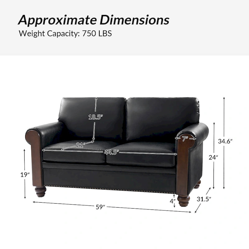 Hedda Transitional 59 Wide Leather Sofa with Solid Wood Legs by HULALA HOME