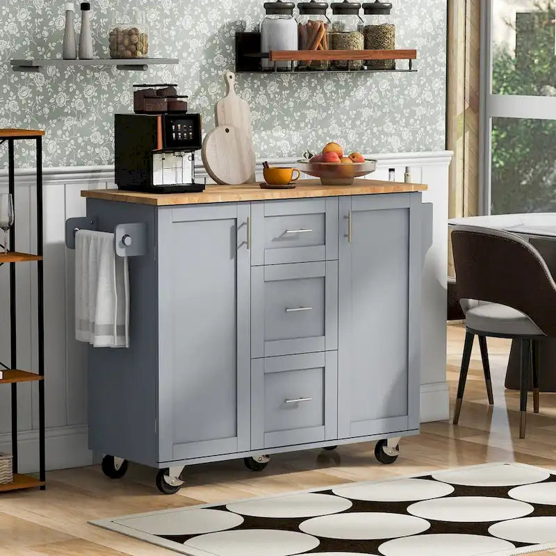 Kitchen Cart with Rubber Wood Top