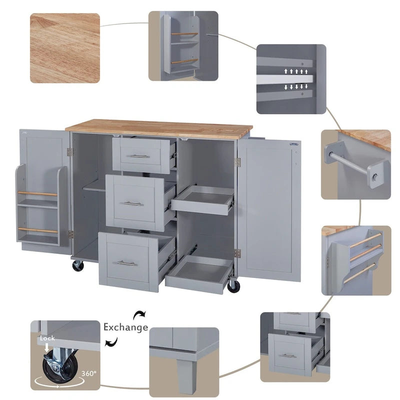 Kitchen Cart with Rubber Wood Top