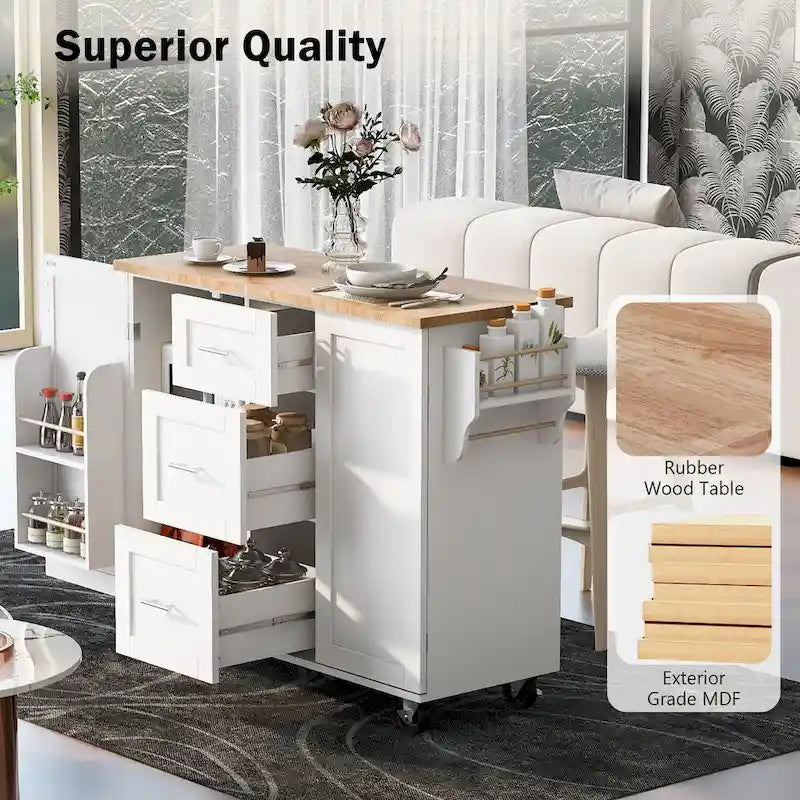 Kitchen Cart with Rubber Wood Top