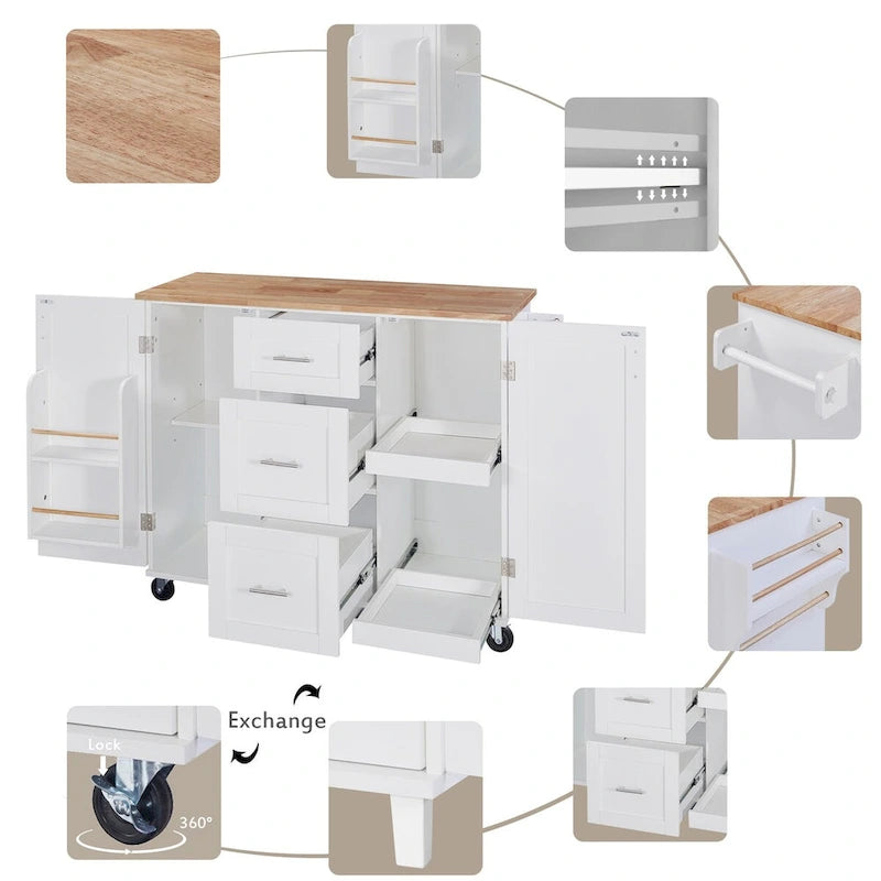Kitchen Cart with Rubber Wood Top