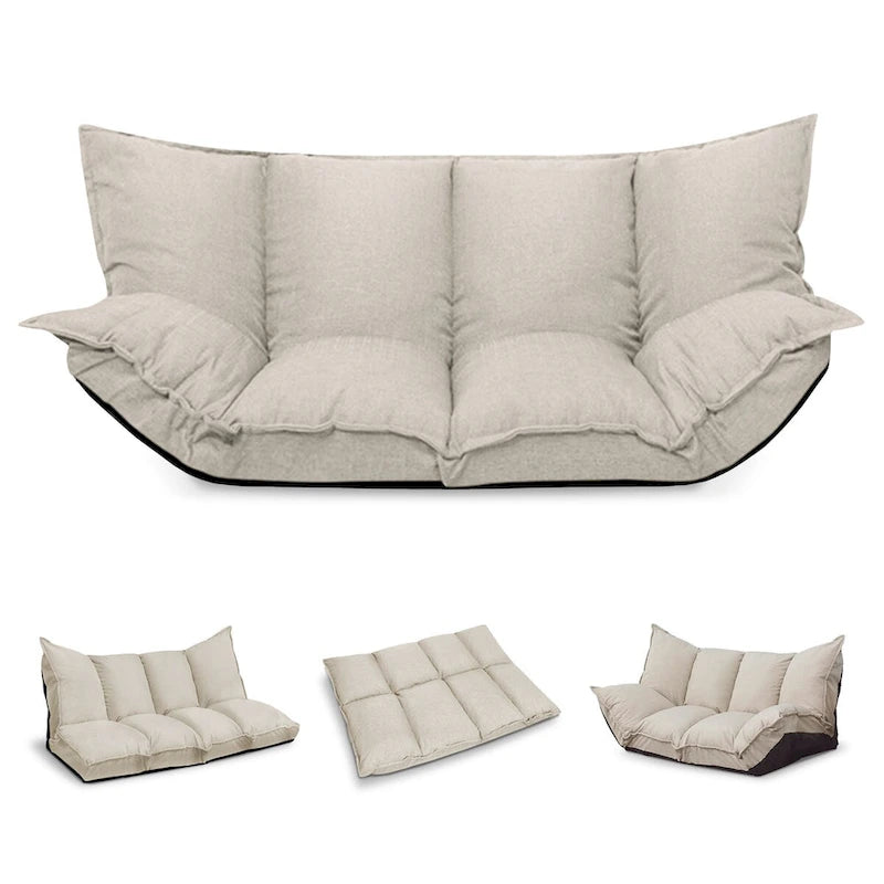 Modern Lazy Sofa Bed Beige Folding Futon for Kids or Home