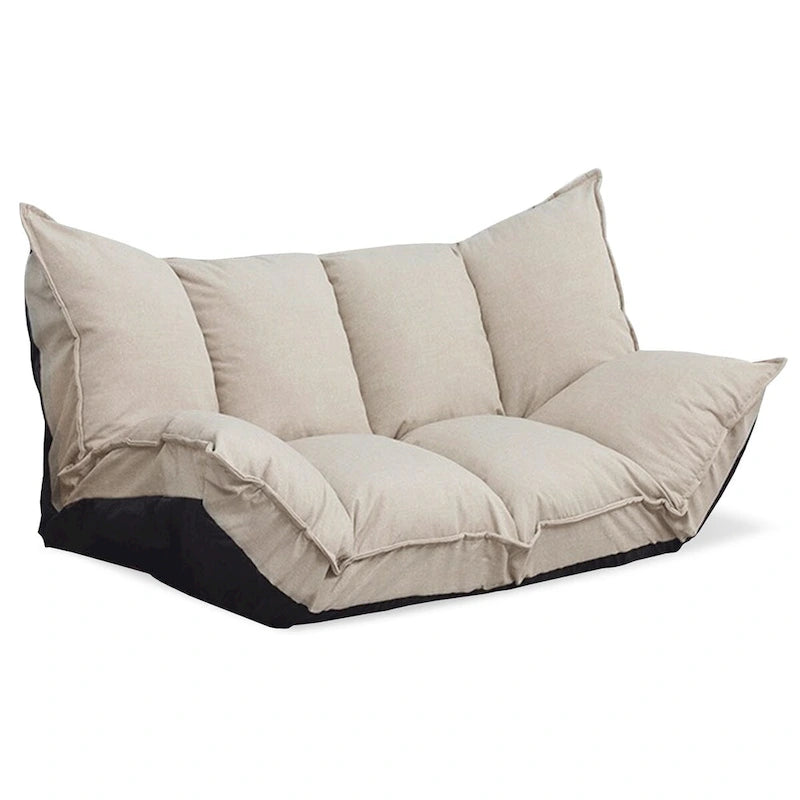 Modern Lazy Sofa Bed Beige Folding Futon for Kids or Home