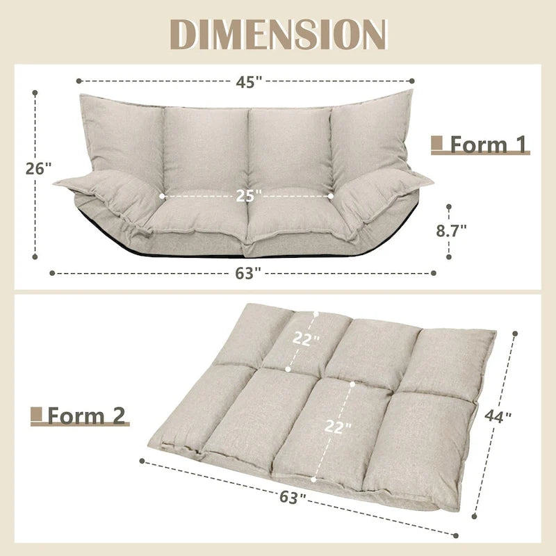 Modern Lazy Sofa Bed Beige Folding Futon for Kids or Home