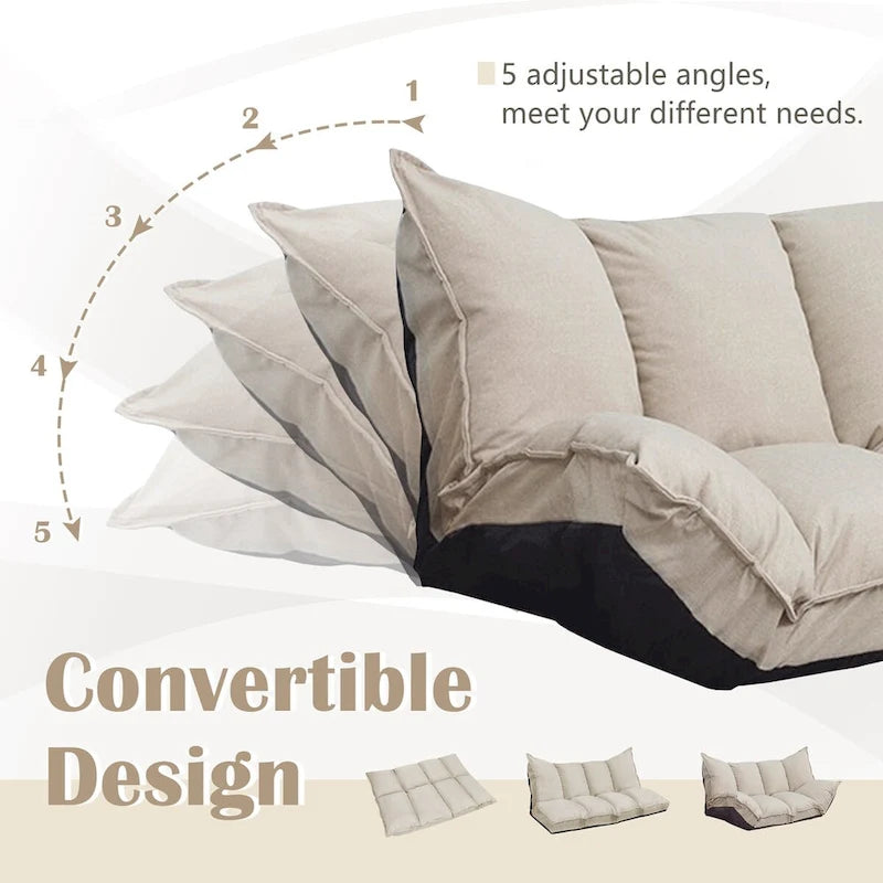 Modern Lazy Sofa Bed Beige Folding Futon for Kids or Home