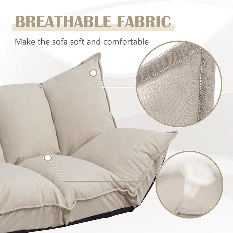 Modern Lazy Sofa Bed Beige Folding Futon for Kids or Home