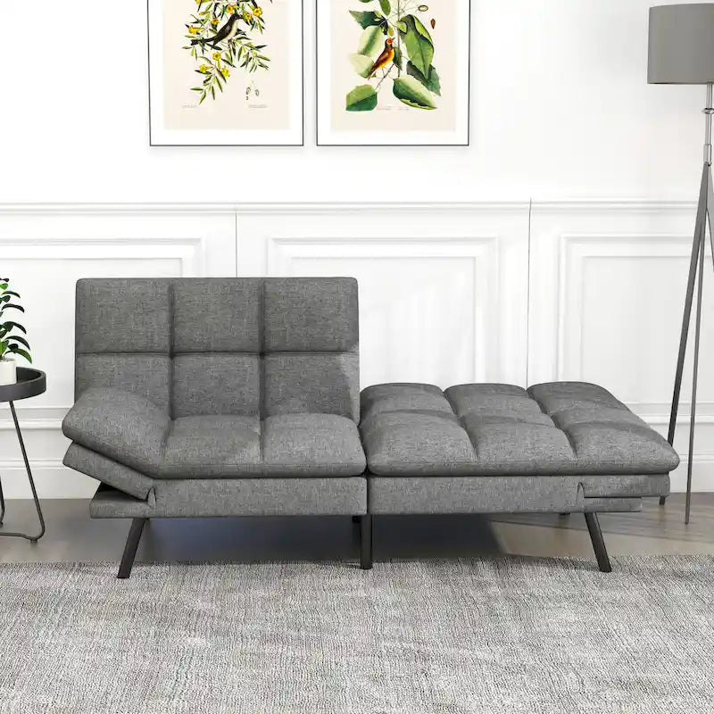 Memory Foam Futon Couch Bed Convertible Sofa with Adjustable Splitback for Compact Living Space