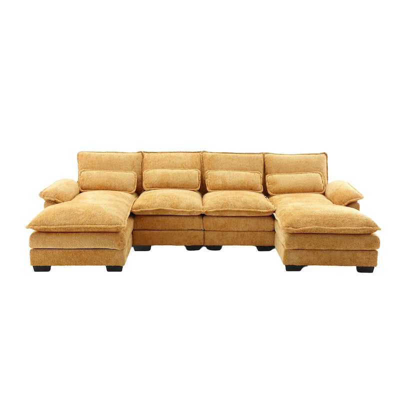 Modern Large chenille Fabric U-Shape Sectional Sofa with Ottomans, Reversible Sofa Couch for Living Room