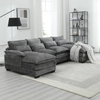 Modern Large chenille Fabric U-Shape Sectional Sofa with Ottomans, Reversible Sofa Couch for Living Room