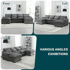 Modern Large chenille Fabric U-Shape Sectional Sofa with Ottomans, Reversible Sofa Couch for Living Room