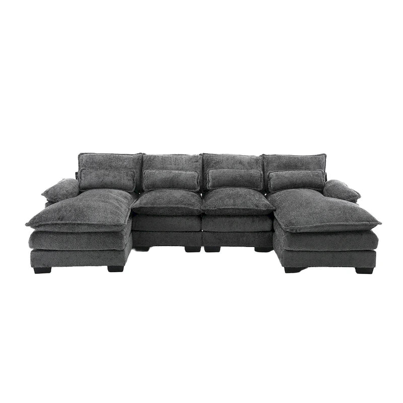 Modern Large chenille Fabric U-Shape Sectional Sofa with Ottomans, Reversible Sofa Couch for Living Room