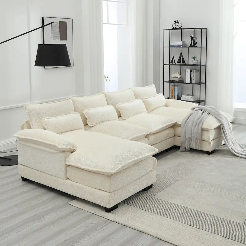 Modern Large chenille Fabric U-Shape Sectional Sofa with Ottomans, Reversible Sofa Couch for Living Room