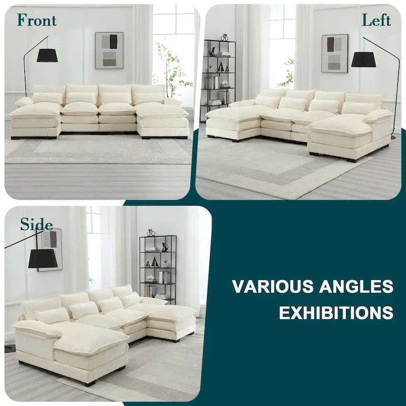 Modern Large chenille Fabric U-Shape Sectional Sofa with Ottomans, Reversible Sofa Couch for Living Room