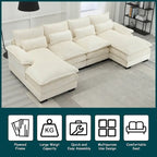 Modern Large chenille Fabric U-Shape Sectional Sofa with Ottomans, Reversible Sofa Couch for Living Room