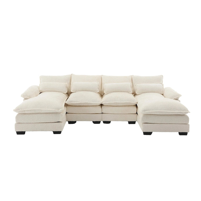 Modern Large chenille Fabric U-Shape Sectional Sofa with Ottomans, Reversible Sofa Couch for Living Room