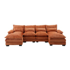 Modern Large chenille Fabric U-Shape Sectional Sofa with Ottomans, Reversible Sofa Couch for Living Room