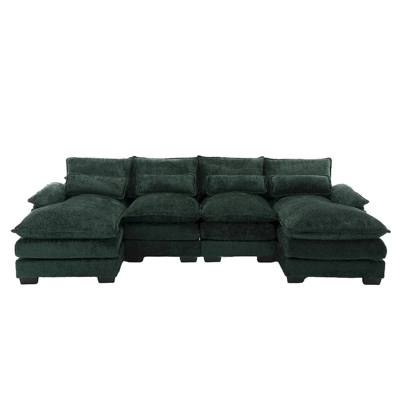Modern Large chenille Fabric U-Shape Sectional Sofa with Ottomans, Reversible Sofa Couch for Living Room
