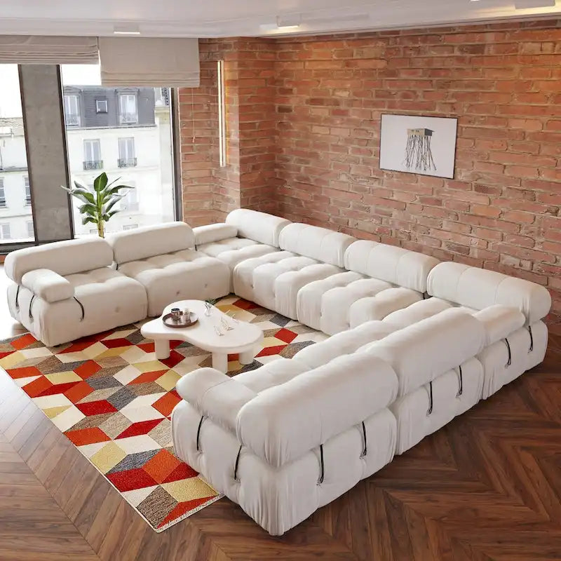 8-piece U-Shape Velvet Fabric Modular Sectional Sofa--138.6