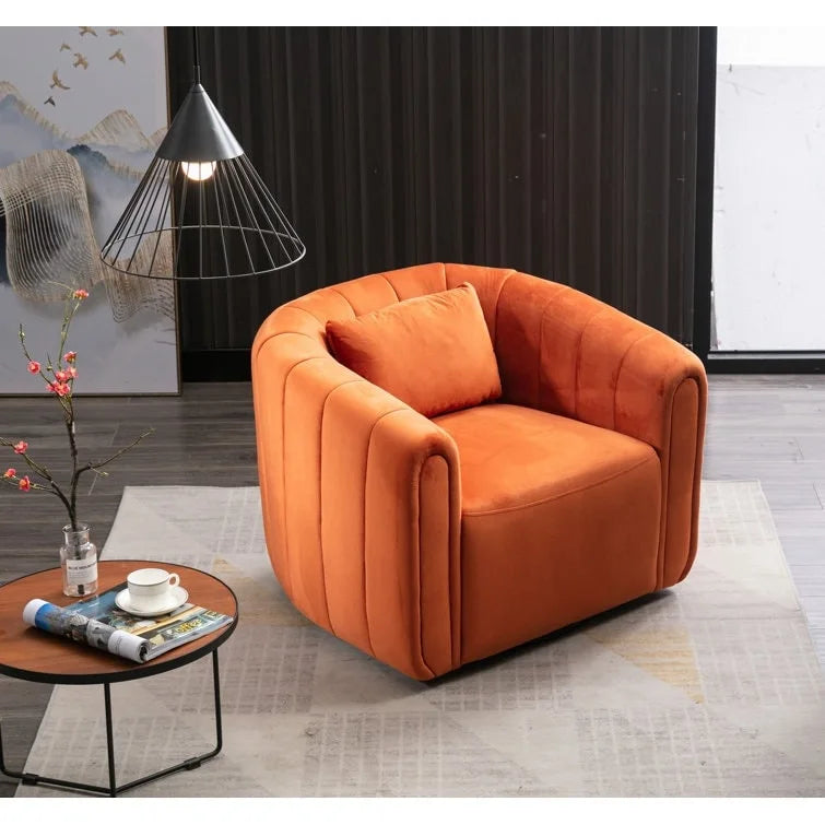 Ebello Oversize Velvet Swivel 360 Rotation Barrel Comfy Round Armchair With Pillow For Living Room Bedroom