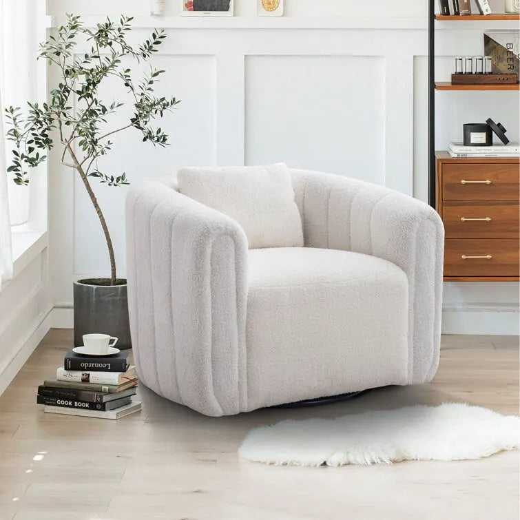 Ebello Oversize Velvet Swivel 360 Rotation Barrel Comfy Round Armchair With Pillow For Living Room Bedroom