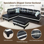 L-Shape Semi PU Leather Living Room Sofa Set with Ottoman,3-Piece